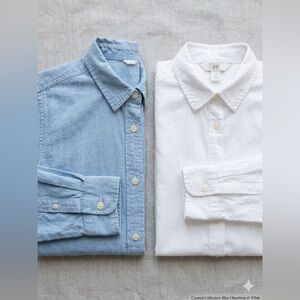 H&M 2pc Boys Dress Shirt Bundle - Blue Chambray & White - Size 2-3Y - EUC